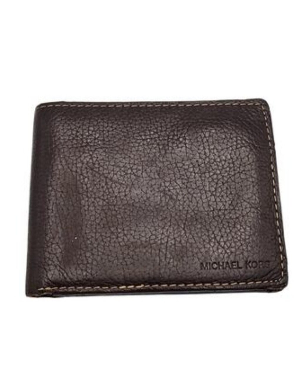 Michael Kors Brown Pebbled Leather Stitched Detail Men's Billfold Wallet Classic